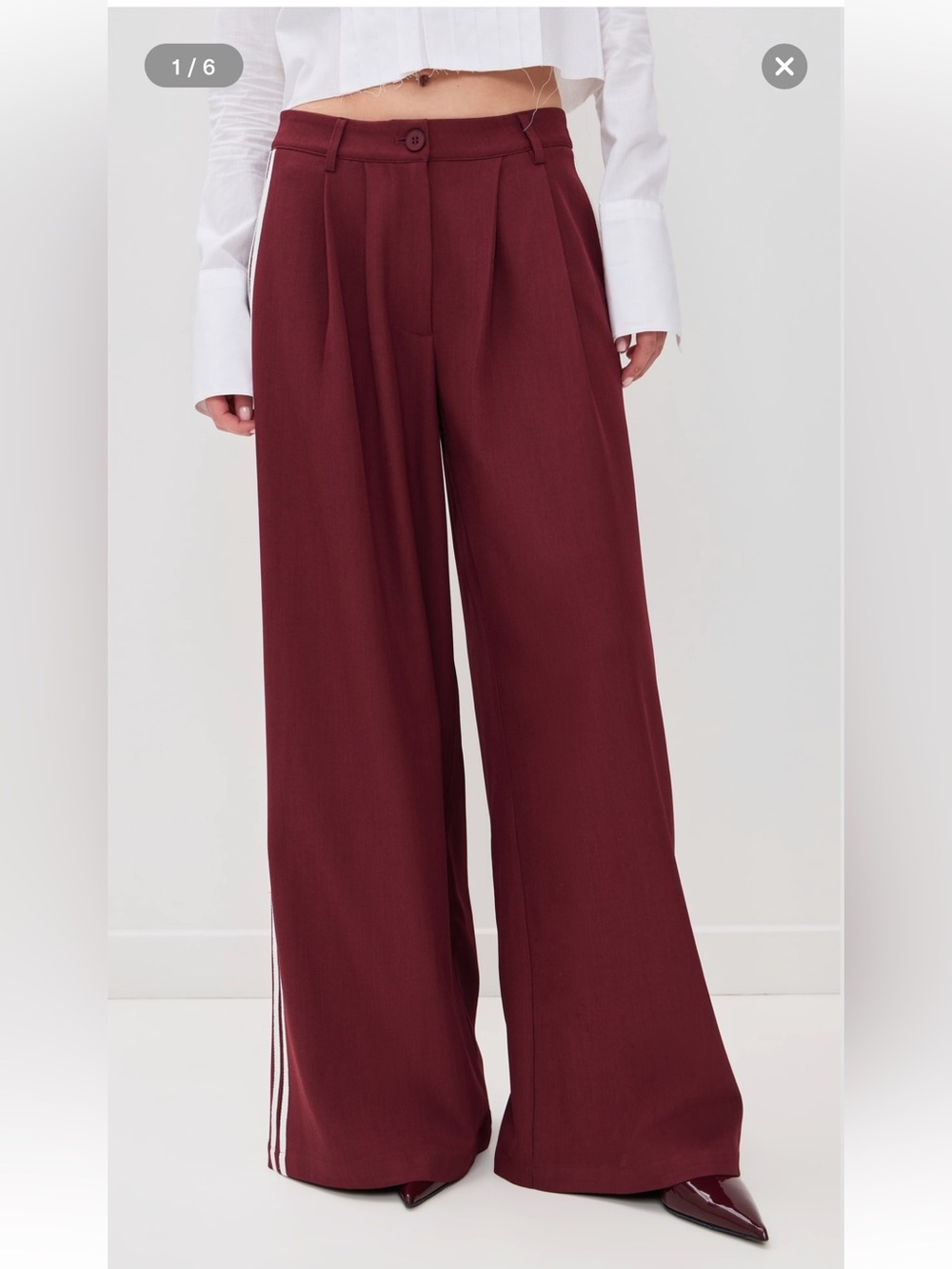 Lioness Serenity Pants Wide Leg Striped Burgundy & White Medium